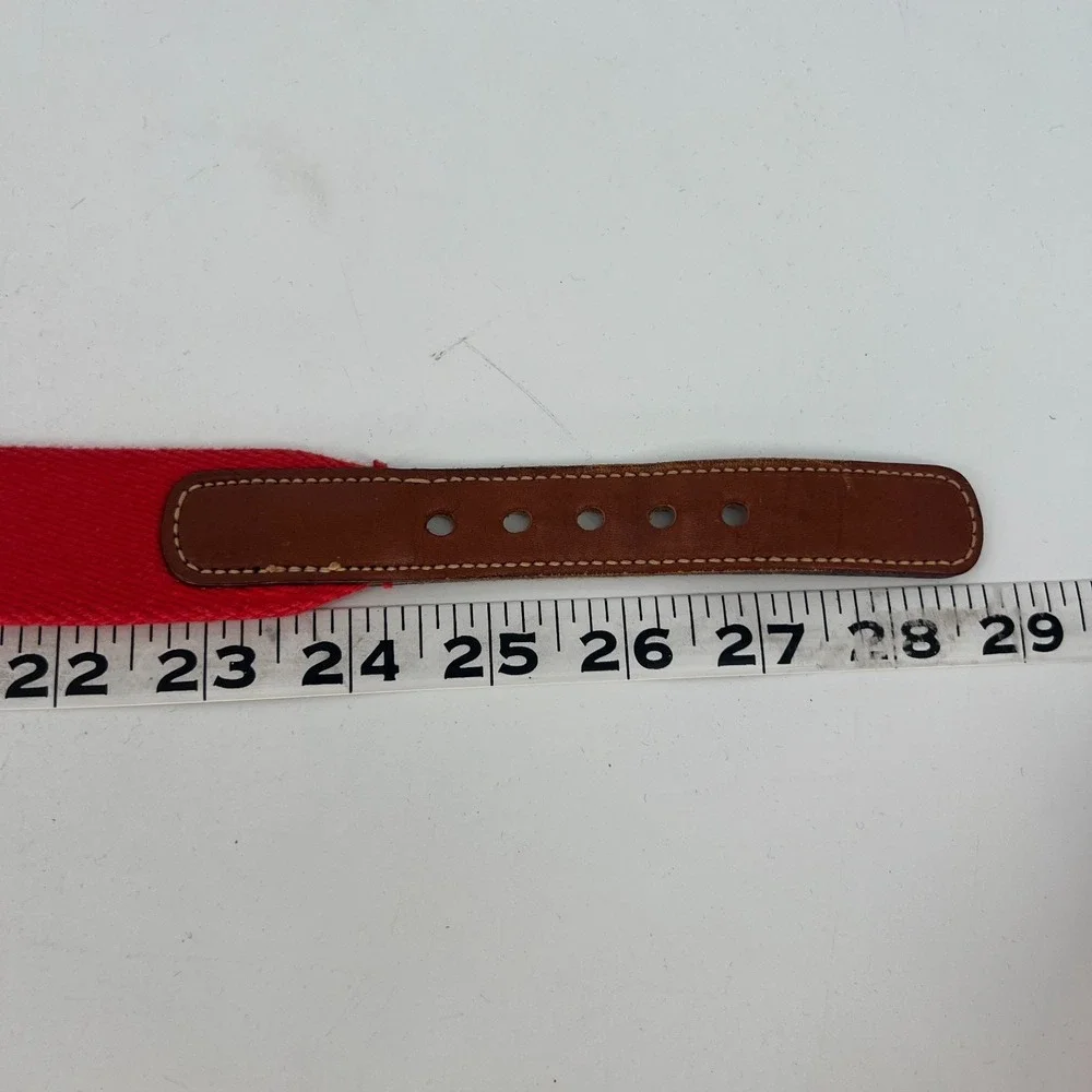 Vtg Dooney &‎ Bourke At Ease Belt Womens 26 Red Canvas Brown Leather Solid Brass